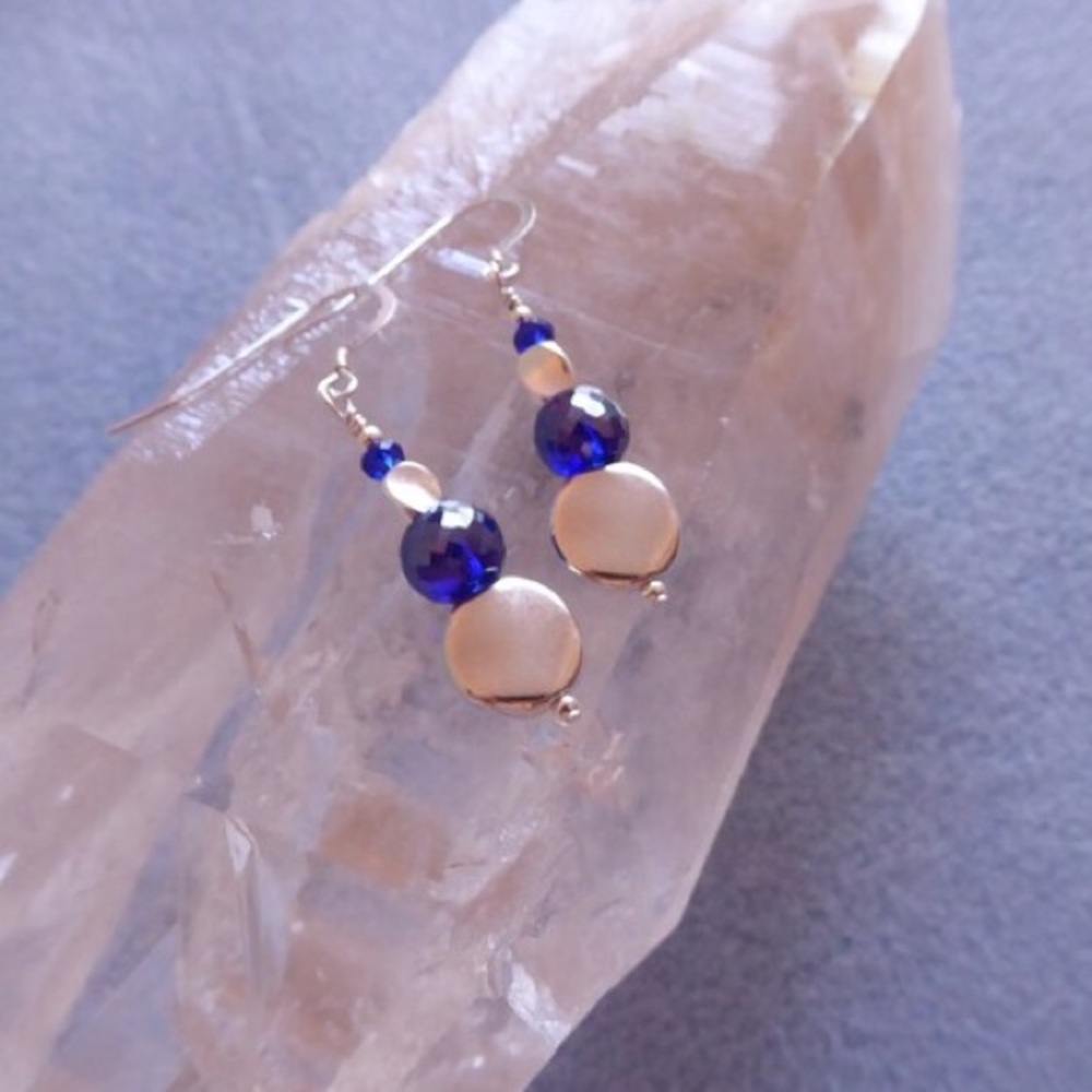 Modern Geometric Design Cobalt & Silver Bead Earrings with Sterling Findings